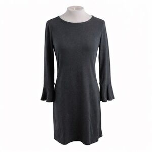 Madewell Gray Bell Sleeve Shift Dress Heather Knit S Minimalist Neutral Office